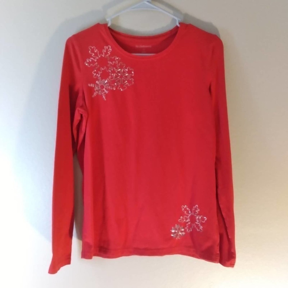 🦋 Liz Claiborne Christmas Red Snowflake Top